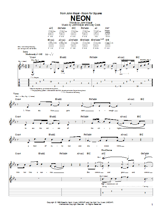 Learn to play John Mayer Neon sheet music for Easy Guitar in minutes. John Mayer Neon sheet music preview music notes and score for Easy Guitar including 5 page(s)