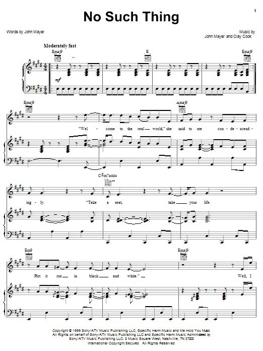 Learn to play John Mayer No Such Thing sheet music for Easy Guitar in minutes. John Mayer No Such Thing sheet music preview music notes and score for Easy Guitar including 6 page(s)