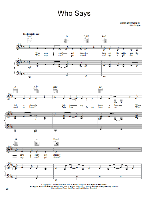 John Mayer Who Says sheet music preview music notes and score for Easy Guitar including 5 page(s)