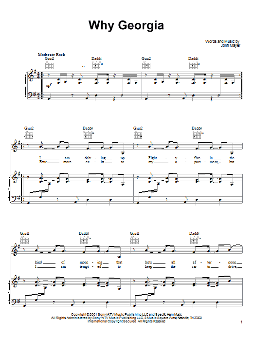 Learn to play John Mayer Why Georgia sheet music for Easy Guitar in minutes. John Mayer Why Georgia sheet music preview music notes and score for Easy Guitar including 5 page(s)