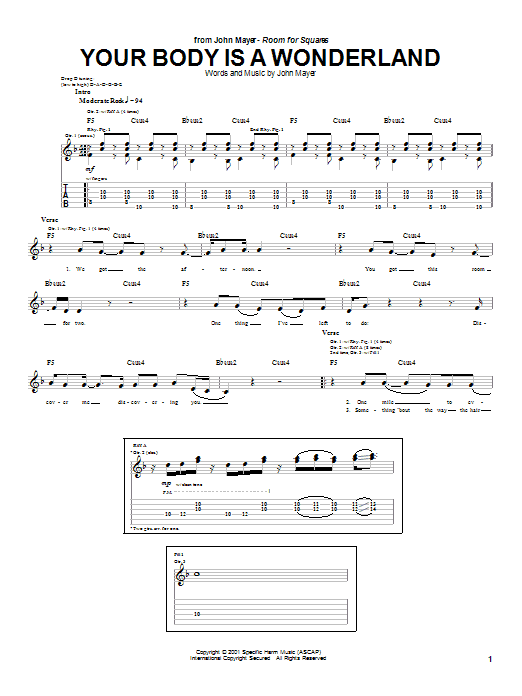 Learn to play John Mayer Your Body Is A Wonderland sheet music for Easy Guitar in minutes. John Mayer Your Body Is A Wonderland sheet music preview music notes and score for Easy Guitar including 4 page(s)