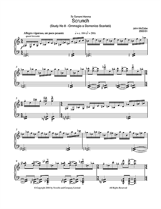 Learn to play John McCabe Scrunch (Study No 8 - Ommagio A Domenico Scarlatti) sheet music for Piano in minutes. John McCabe Scrunch (Study No 8 - Ommagio A Domenico Scarlatti) sheet music notes and chords
