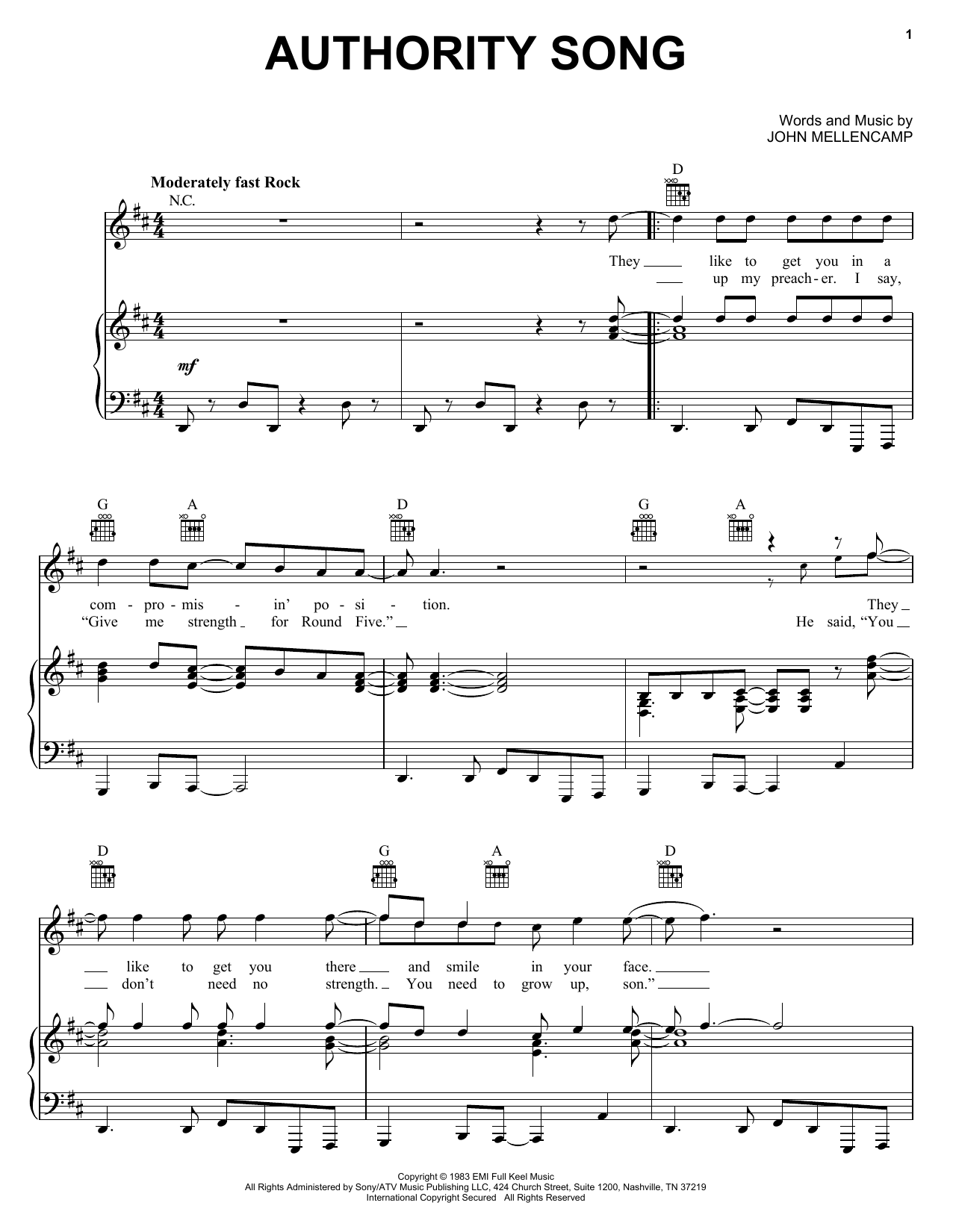 Learn to play John Mellencamp Authority Song sheet music for Guitar Tab in minutes. John Mellencamp Authority Song sheet music preview music notes and score for Guitar Tab including 9 page(s)