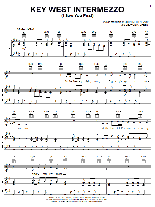 Learn to play John Mellencamp Key West Intermezzo (I Saw You First) sheet music for Piano, Vocal & Guitar (Right-Hand Melody) in minutes. John Mellencamp Key West Intermezzo (I Saw You First) sheet music notes and chords