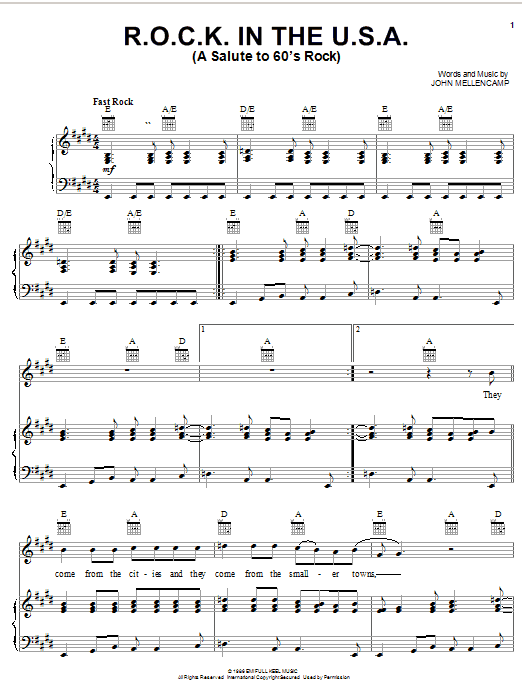 Learn to play John Mellencamp R.O.C.K. In The U.S.A. (A Salute To 60's Rock) sheet music for Guitar Tab in minutes. John Mellencamp R.O.C.K. In The U.S.A. (A Salute To 60's Rock) sheet music preview music notes and score for Guitar Tab including 7 page(s)