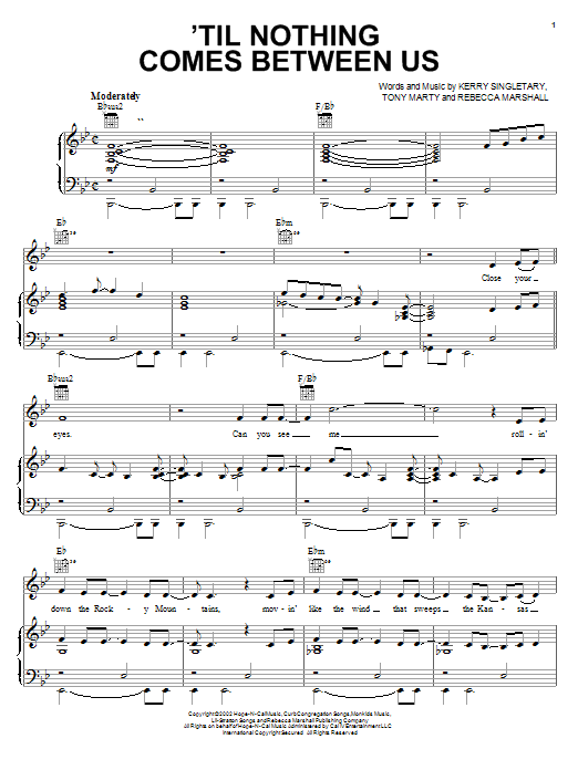 Learn to play John Michael Montgomery 'Til Nothing Comes Between Us sheet music for Piano, Vocal & Guitar (Right-Hand Melody) in minutes. John Michael Montgomery 'Til Nothing Comes Between Us sheet music preview music notes and score for Piano, Vocal & Guitar (Right-Hand Melody) including 9 page(s)
