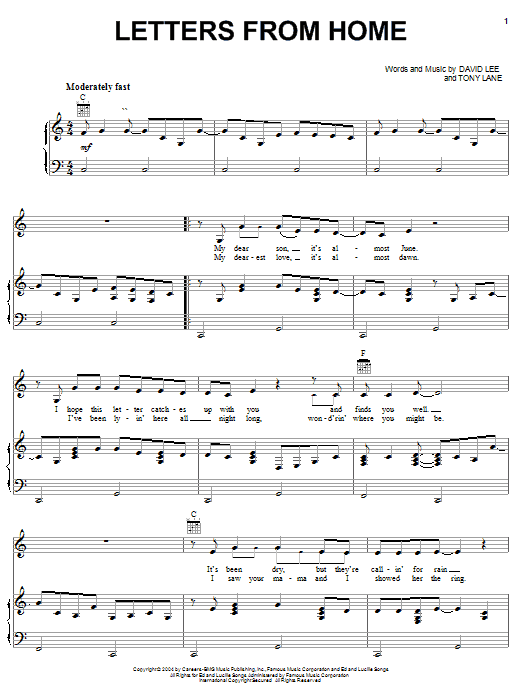 Learn to play John Michael Montgomery Letters From Home sheet music for Piano, Vocal & Guitar (Right-Hand Melody) in minutes. John Michael Montgomery Letters From Home sheet music preview music notes and score for Piano, Vocal & Guitar (Right-Hand Melody) including 7 page(s)