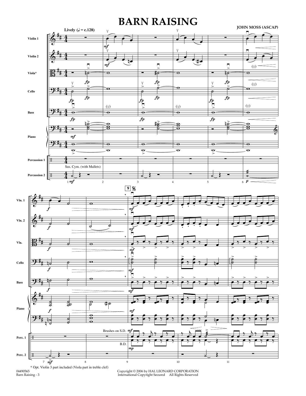 Learn to play John Moss Barn Raising - Full Score sheet music for Orchestra in minutes. John Moss Barn Raising - Full Score sheet music preview music notes and score for Orchestra including 5 page(s)