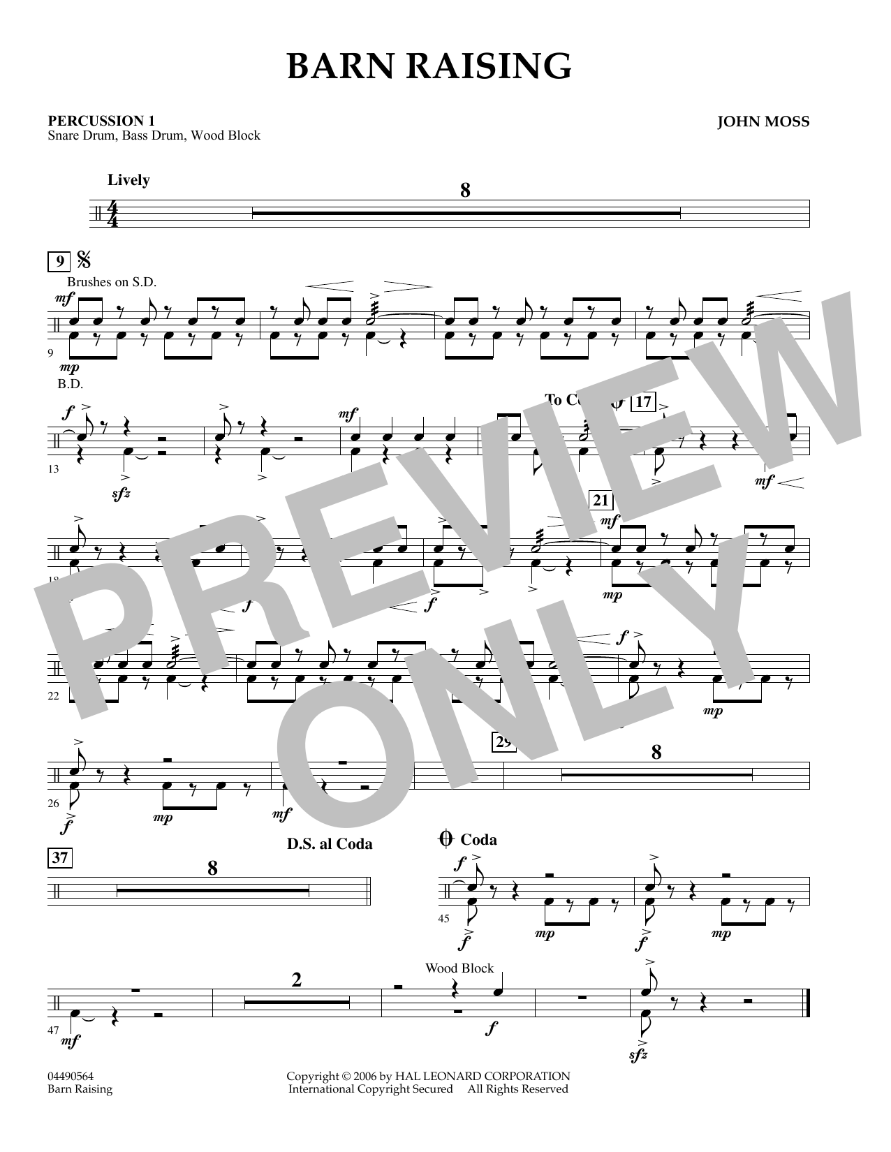 Learn to play John Moss Barn Raising - Percussion 2 sheet music for Orchestra in minutes. John Moss Barn Raising - Percussion 2 sheet music preview music notes and score for Orchestra including 1 page(s)