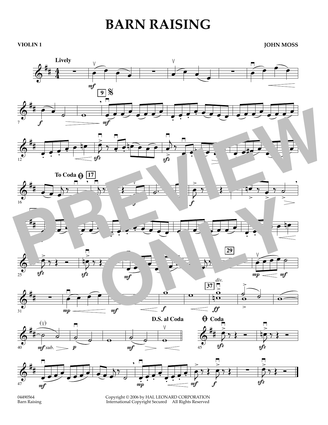 Learn to play John Moss Barn Raising - Violin 1 sheet music for Orchestra in minutes. John Moss Barn Raising - Violin 1 sheet music preview music notes and score for Orchestra including 1 page(s)