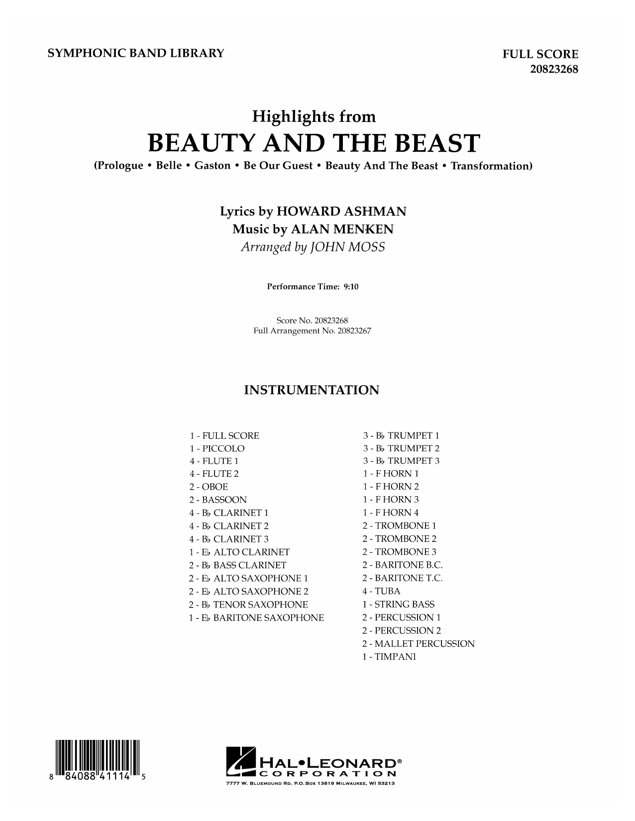 Learn to play John Moss Highlights from Beauty and the Beast - Full Score sheet music for Concert Band in minutes. John Moss Highlights from Beauty and the Beast - Full Score sheet music preview music notes and score for Concert Band including 44 page(s)