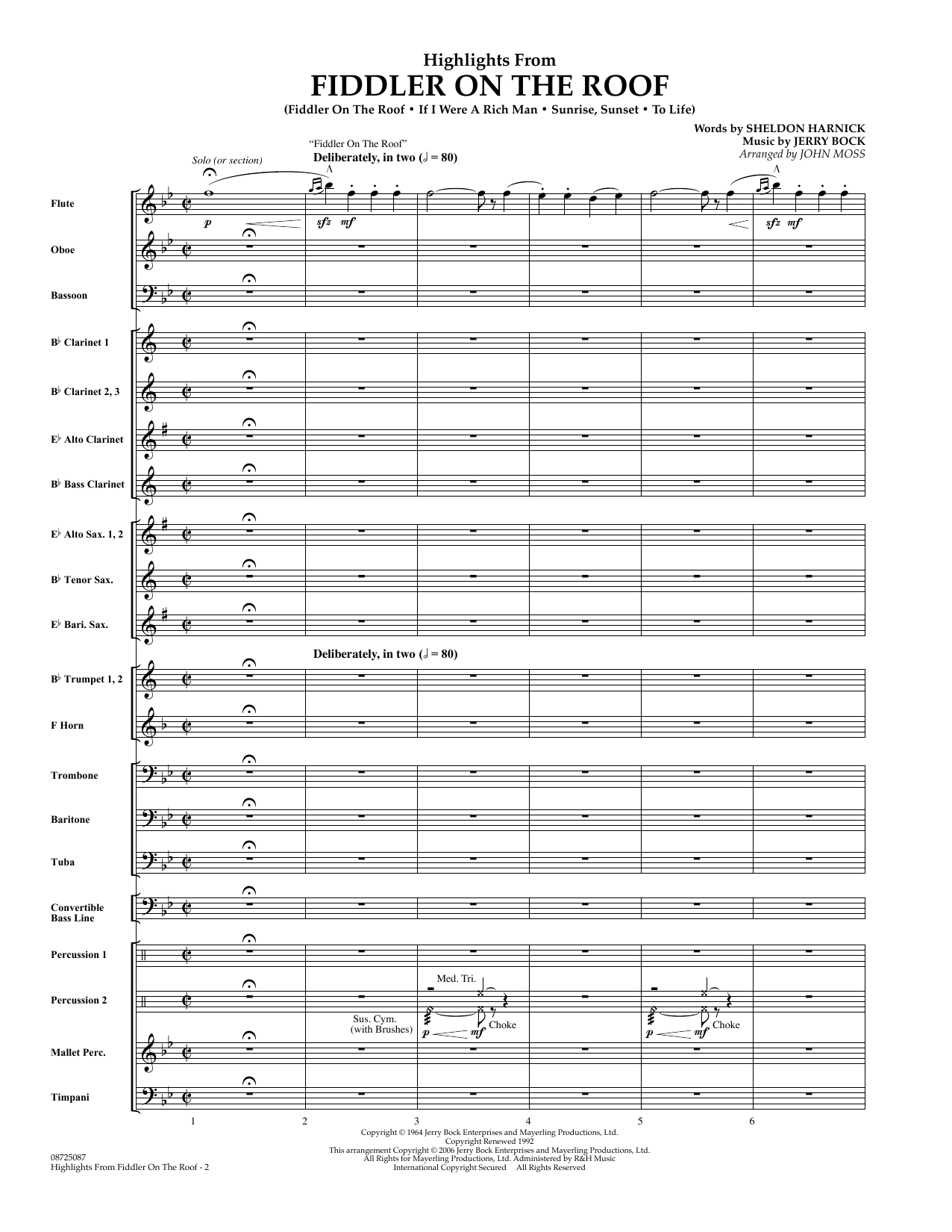 Learn to play John Moss Highlights From Fiddler On The Roof - Full Score sheet music for Concert Band in minutes. John Moss Highlights From Fiddler On The Roof - Full Score sheet music preview music notes and score for Concert Band including 23 page(s)