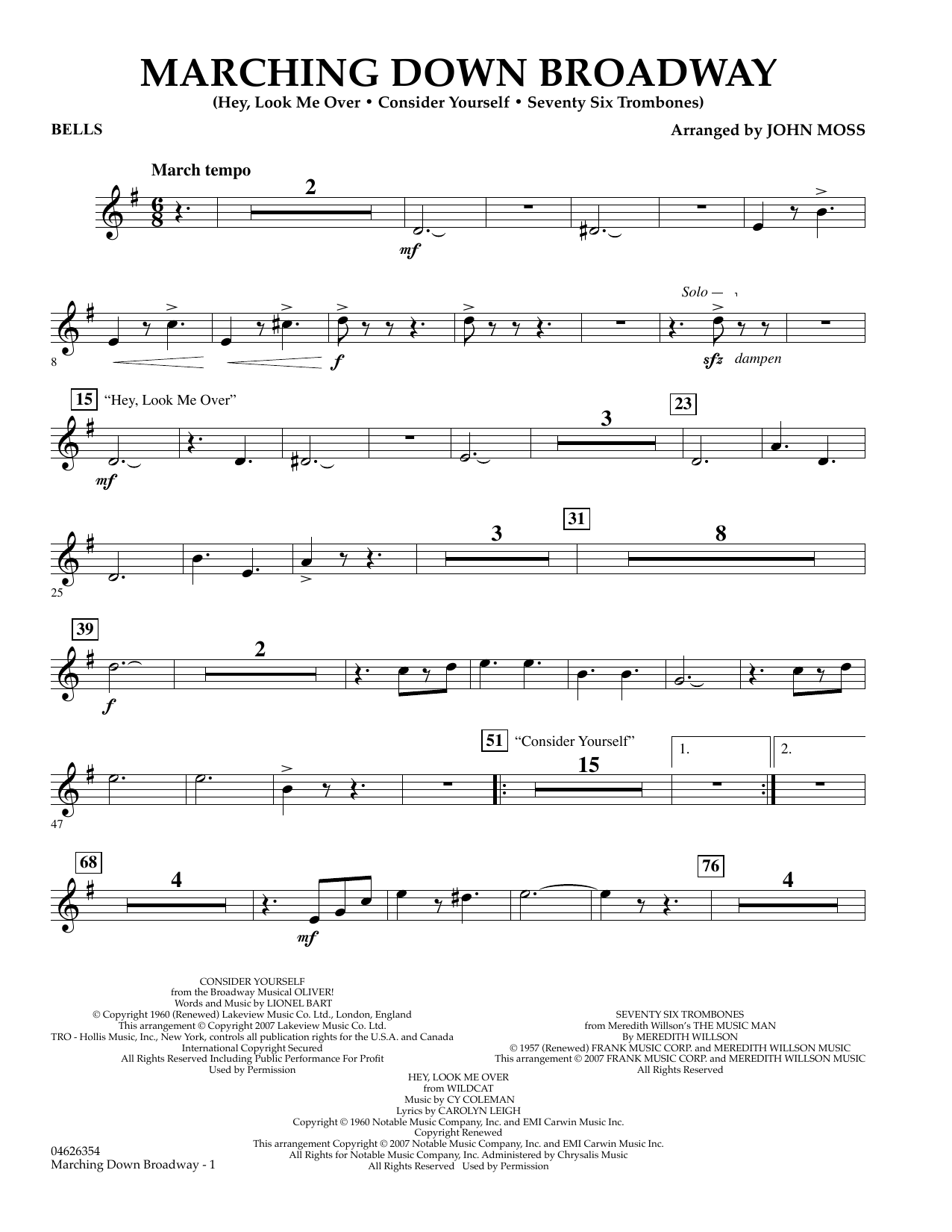 John Moss Marching Down Broadway - Bells sheet music preview music notes and score for Orchestra including 2 page(s)
