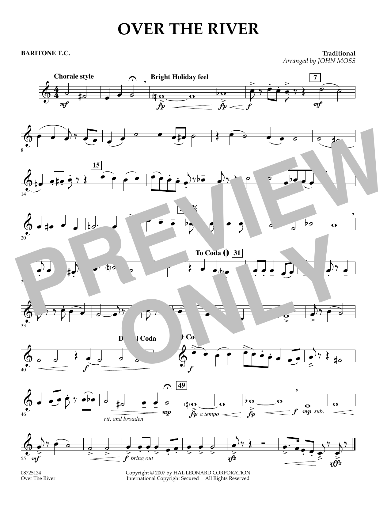 Learn to play John Moss Over the River - Baritone T.C. sheet music for Concert Band in minutes. John Moss Over the River - Baritone T.C. sheet music preview music notes and score for Concert Band including 1 page(s)