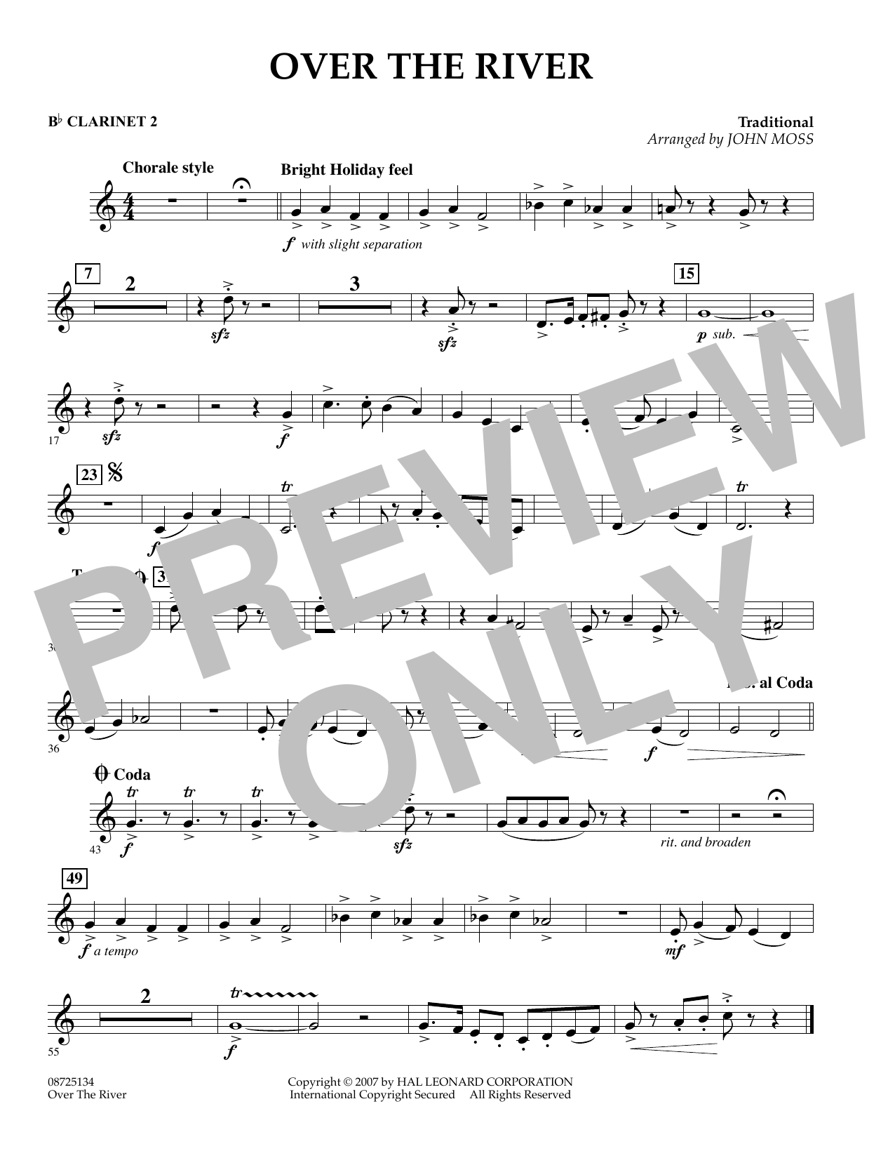 Learn to play John Moss Over the River - Bb Clarinet 2 sheet music for Concert Band in minutes. John Moss Over the River - Bb Clarinet 2 sheet music preview music notes and score for Concert Band including 1 page(s)