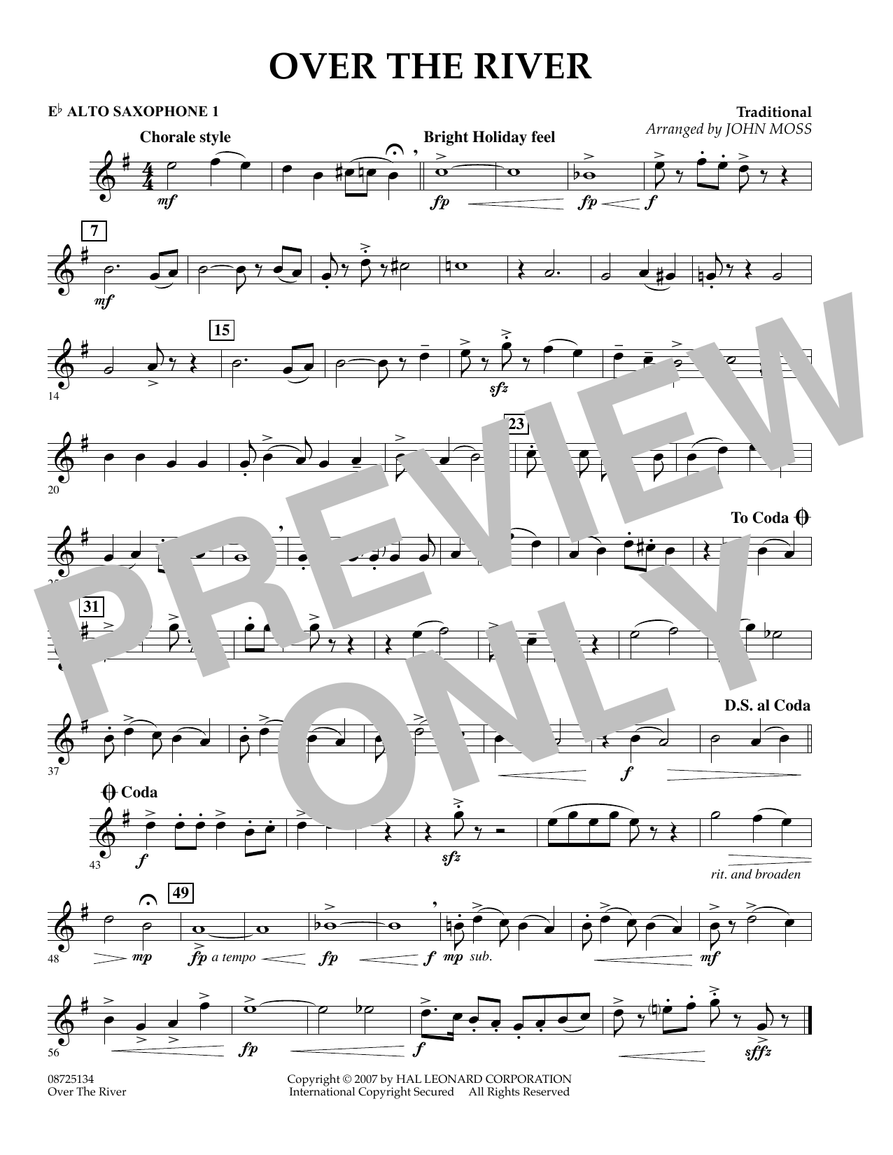 Learn to play John Moss Over the River - Eb Alto Saxophone 1 sheet music for Concert Band in minutes. John Moss Over the River - Eb Alto Saxophone 1 sheet music preview music notes and score for Concert Band including 1 page(s)