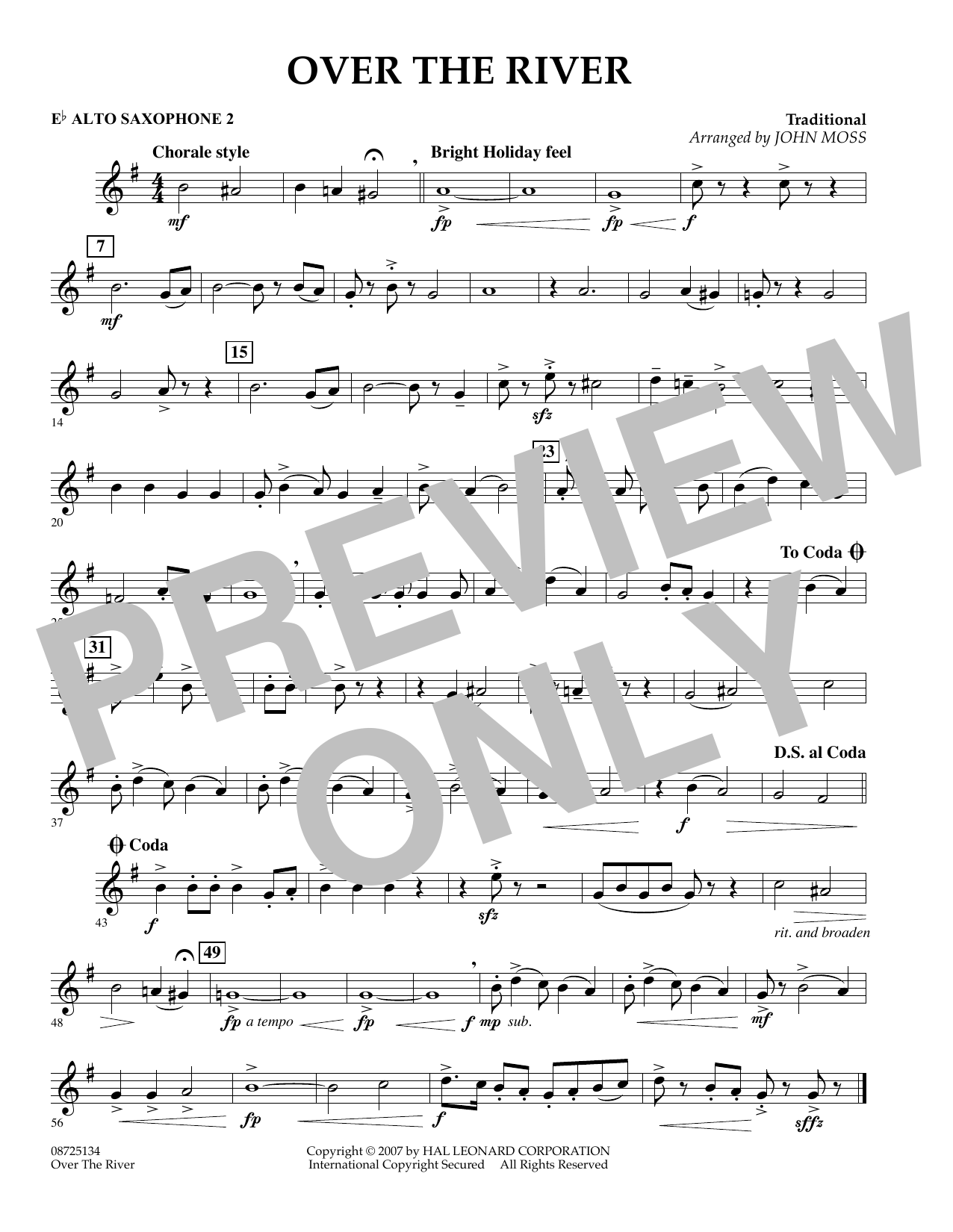Learn to play John Moss Over the River - Eb Alto Saxophone 2 sheet music for Concert Band in minutes. John Moss Over the River - Eb Alto Saxophone 2 sheet music preview music notes and score for Concert Band including 1 page(s)