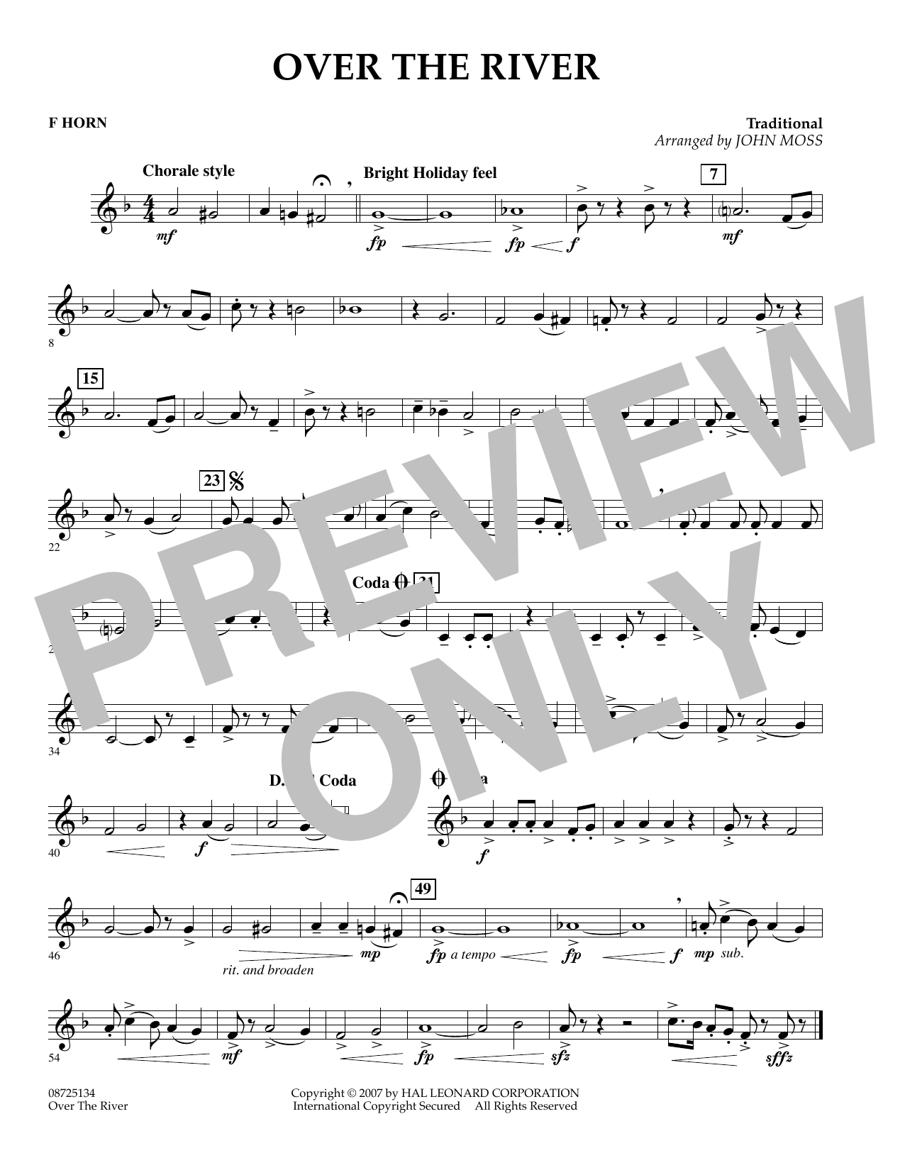 Learn to play John Moss Over the River - F Horn sheet music for Concert Band in minutes. John Moss Over the River - F Horn sheet music preview music notes and score for Concert Band including 1 page(s)