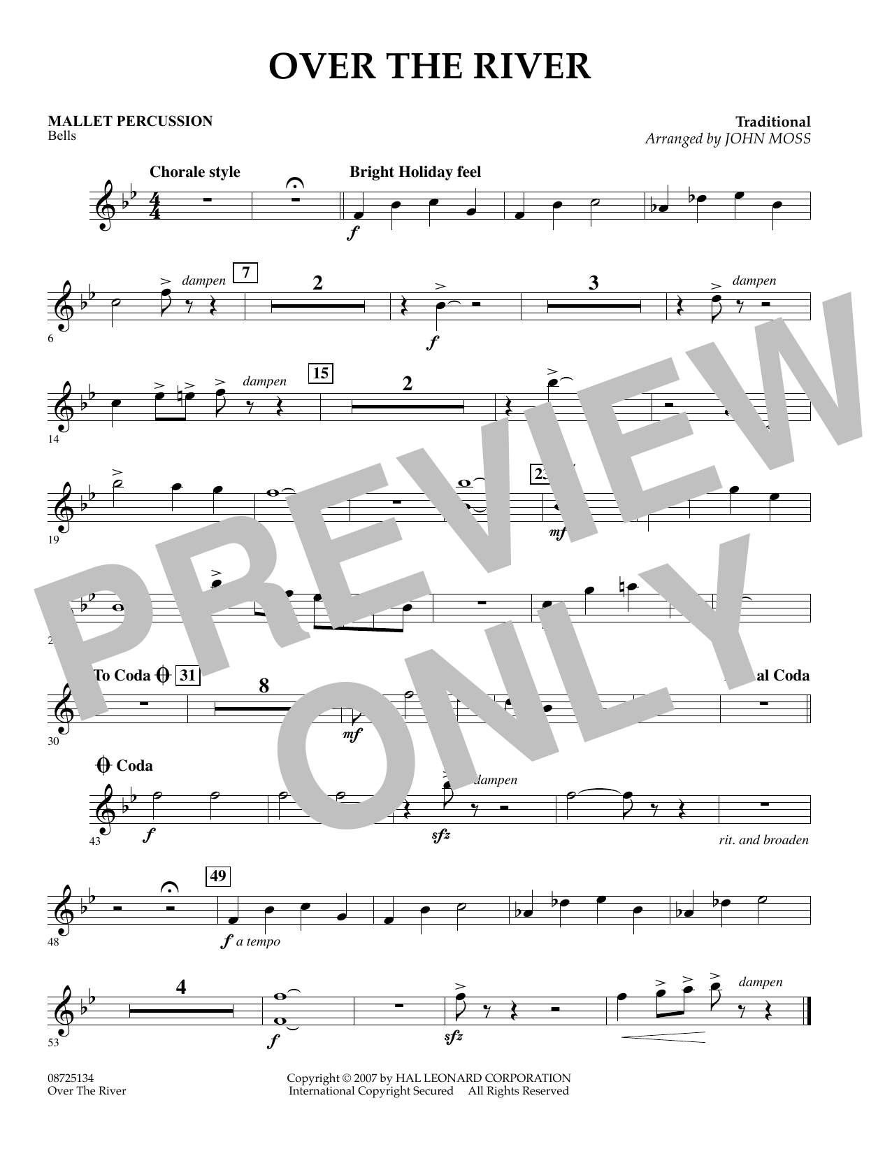 Learn to play John Moss Over the River - Mallet Percussion sheet music for Concert Band in minutes. John Moss Over the River - Mallet Percussion sheet music preview music notes and score for Concert Band including 1 page(s)