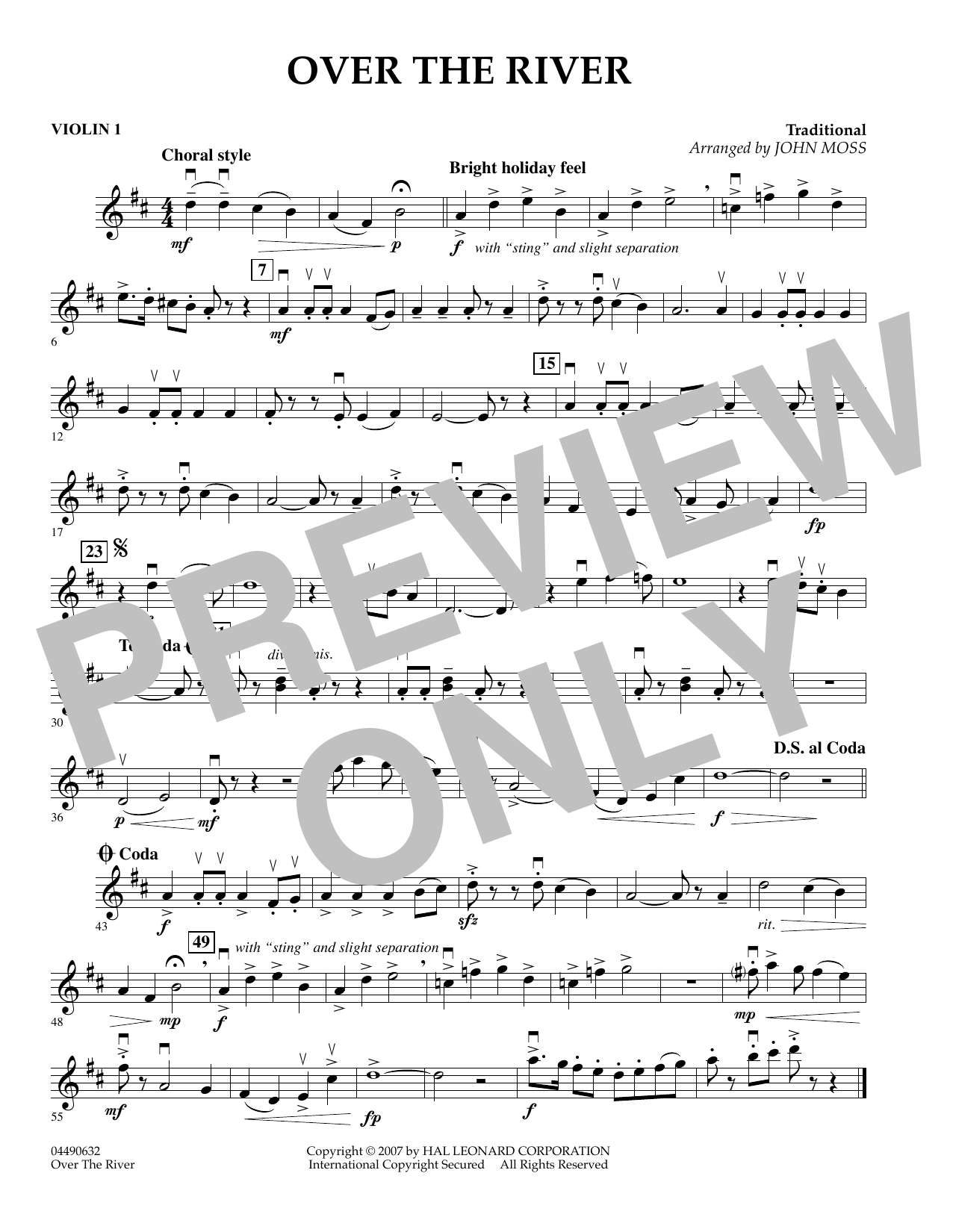 Learn to play John Moss Over The River - Violin 1 sheet music for Orchestra in minutes. John Moss Over The River - Violin 1 sheet music preview music notes and score for Orchestra including 1 page(s)
