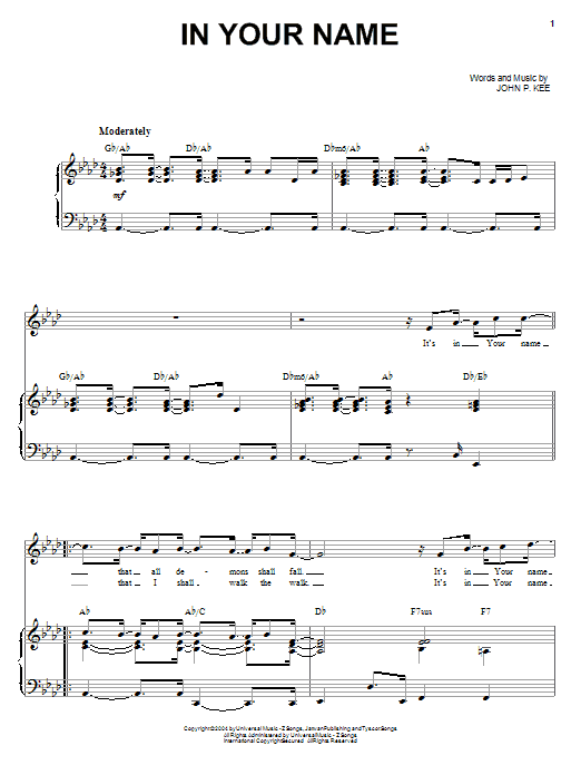 Learn to play John P. Kee In Your Name sheet music for Piano, Vocal & Guitar (Right-Hand Melody) in minutes. John P. Kee In Your Name sheet music preview music notes and score for Piano, Vocal & Guitar (Right-Hand Melody) including 10 page(s)