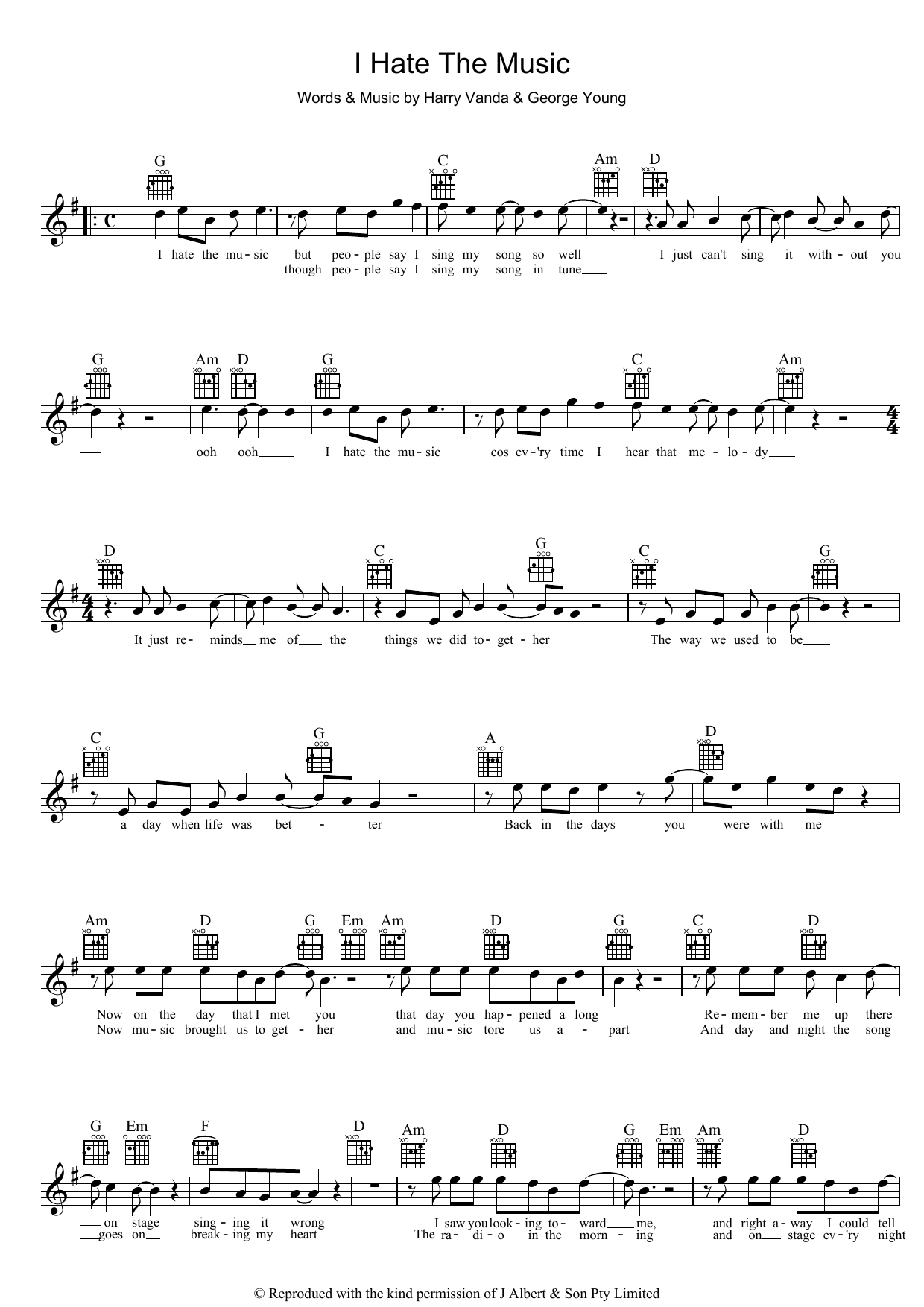 Learn to play John Paul Young I Hate The Music sheet music for Piano, Vocal & Guitar (Right-Hand Melody) in minutes. John Paul Young I Hate The Music sheet music preview music notes and score for Piano, Vocal & Guitar (Right-Hand Melody) including 2 page(s)