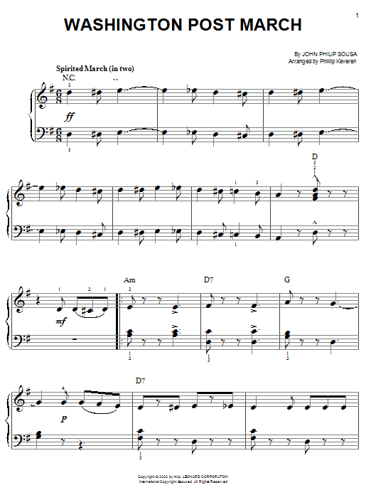 Learn to play John Philip Sousa Washington Post March sheet music for Piano, Vocal & Guitar (Right-Hand Melody) in minutes. John Philip Sousa Washington Post March sheet music preview music notes and score for Piano, Vocal & Guitar (Right-Hand Melody) including 3 page(s)