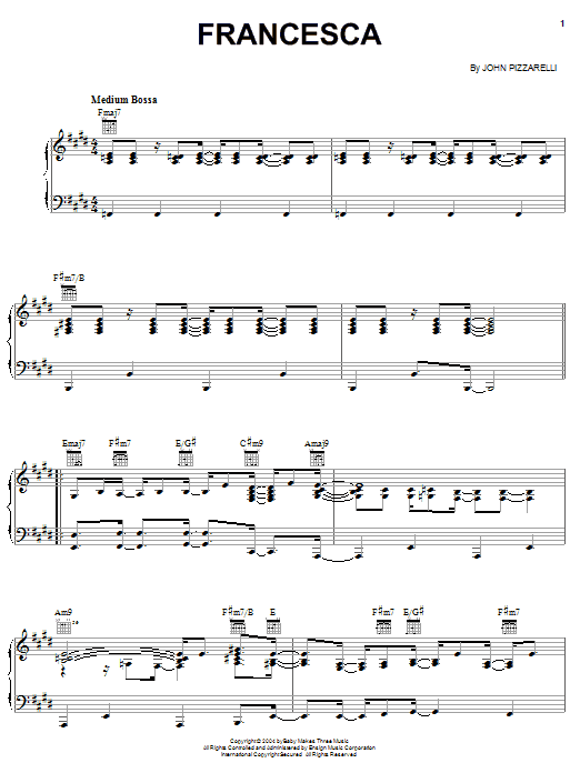 John Pizzarelli Francesca sheet music preview music notes and score for Piano, Vocal & Guitar (Right-Hand Melody) including 3 page(s)