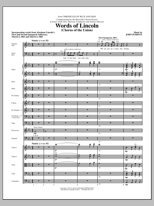 Learn to play John Purifoy Words of Lincoln - Full Score sheet music for Choir Instrumental Pak in minutes. John Purifoy Words of Lincoln - Full Score sheet music notes and chords