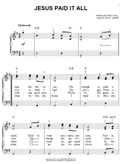 Learn to play John T. Grape Jesus Paid It All sheet music for Ukulele in minutes. John T. Grape Jesus Paid It All sheet music preview music notes and score for Ukulele including 2 page(s)