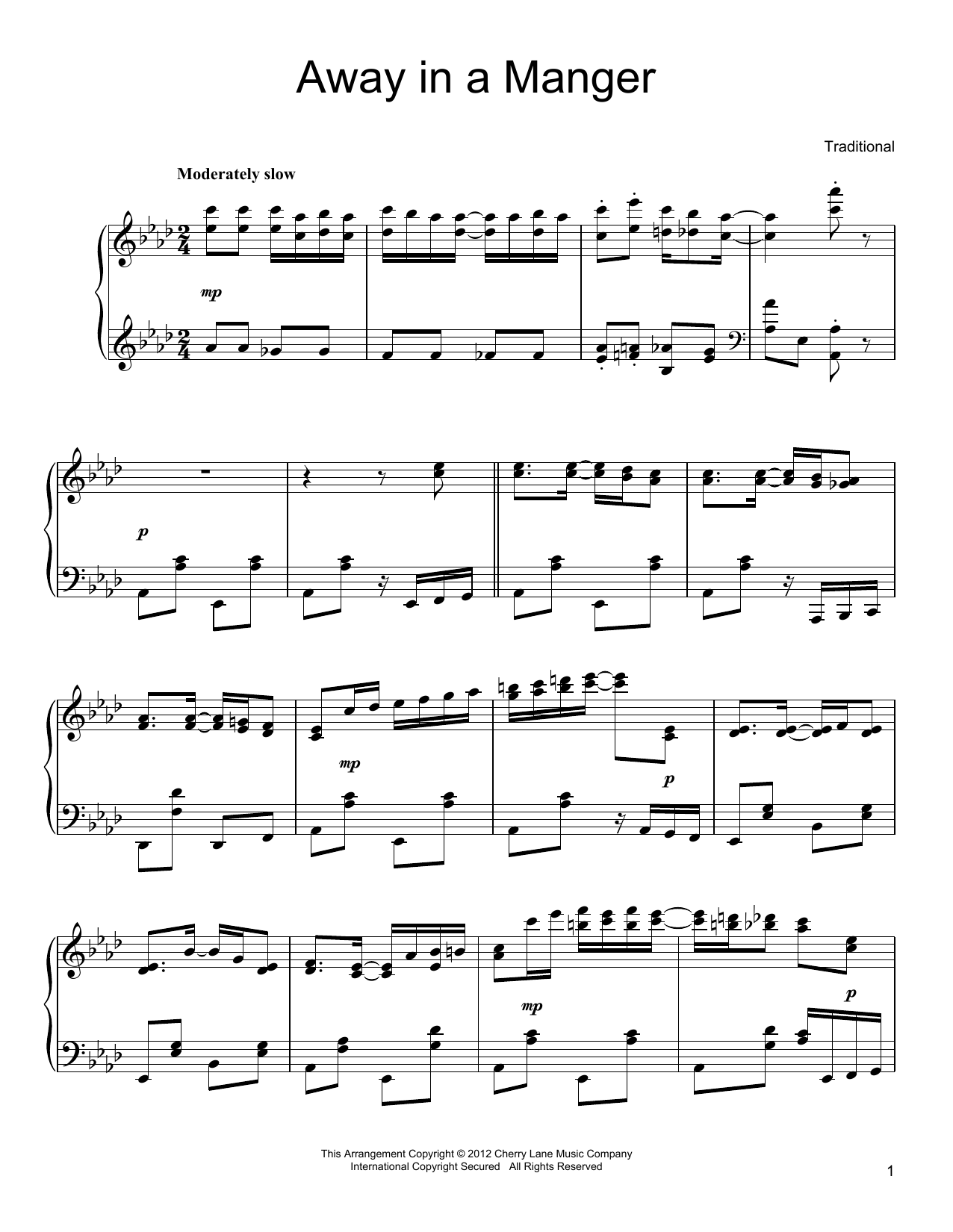 Learn to play John T. McFarland Away In A Manger sheet music for Piano in minutes. John T. McFarland Away In A Manger sheet music preview music notes and score for Piano including 3 page(s)