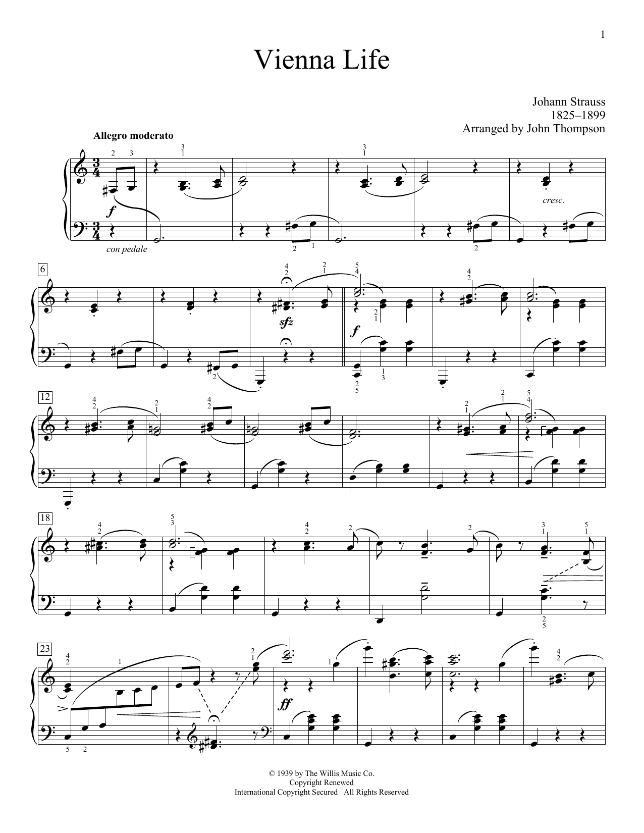 Learn to play John Thompson Vienna Life sheet music for Easy Piano in minutes. John Thompson Vienna Life sheet music preview music notes and score for Easy Piano including 9 page(s)
