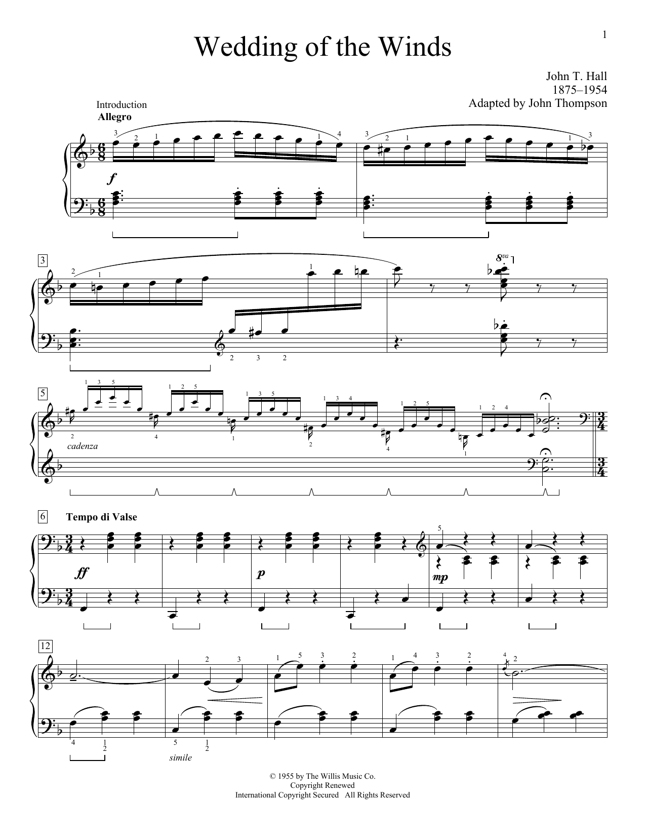 Learn to play John T. Hall Wedding Of The Winds sheet music for Easy Piano in minutes. John T. Hall Wedding Of The Winds sheet music preview music notes and score for Easy Piano including 6 page(s)