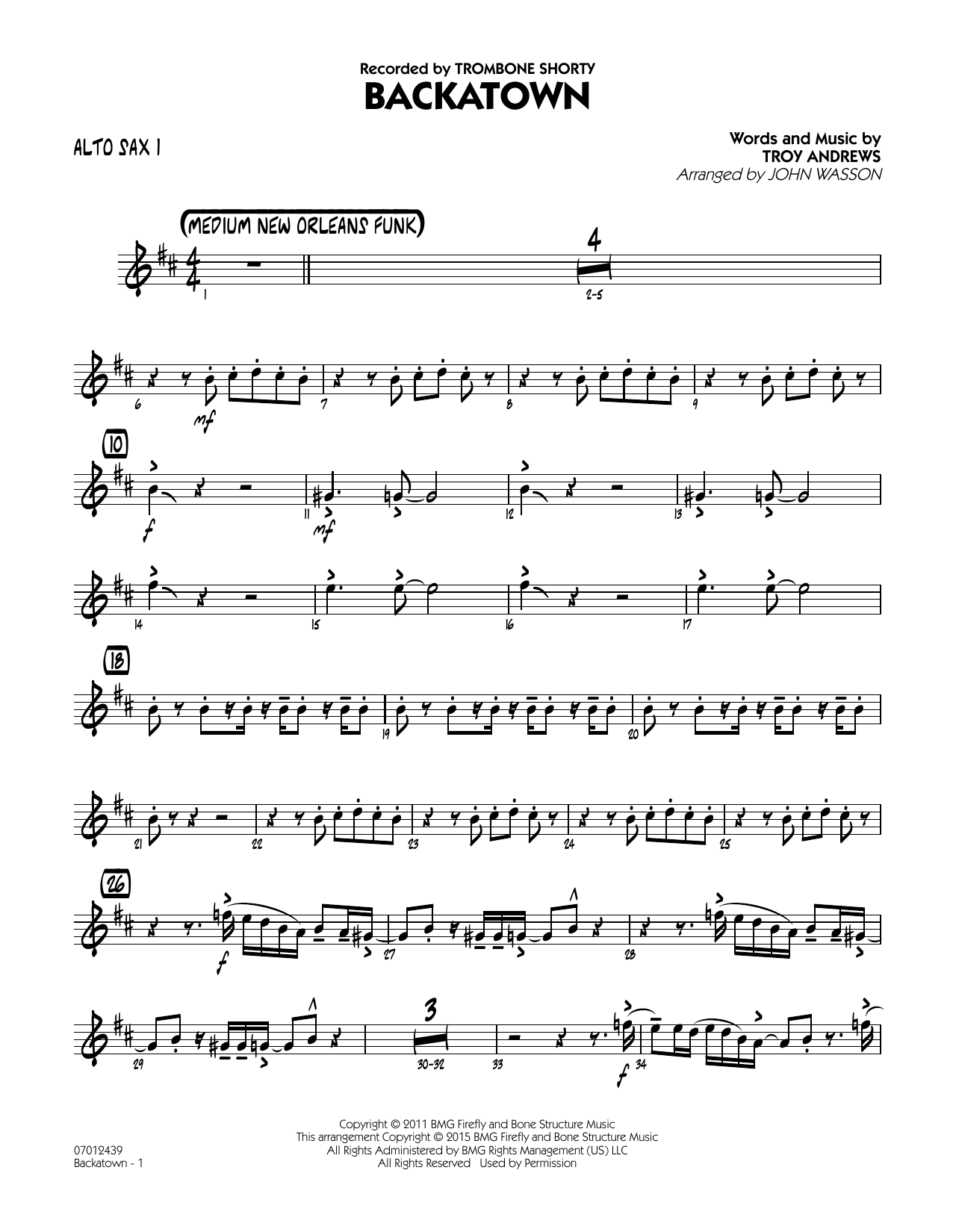 John Wasson Backatown Alto Sax 1 Sheet Music Download Pdf Score 336364