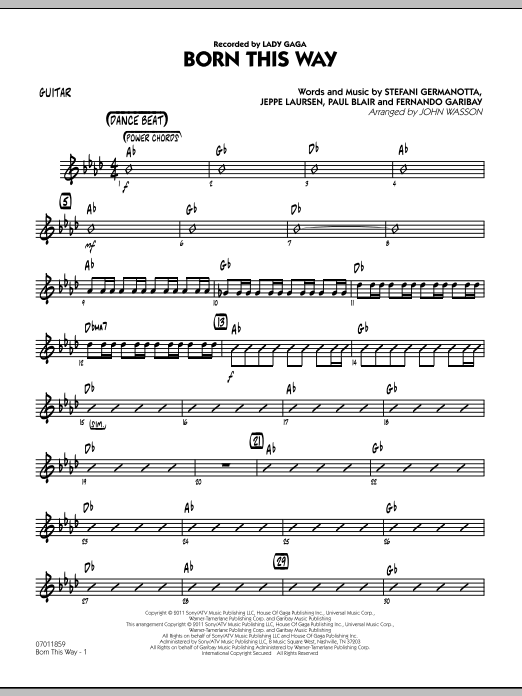 Learn to play John Wasson Born This Way - Guitar sheet music for Jazz Ensemble in minutes. John Wasson Born This Way - Guitar sheet music preview music notes and score for Jazz Ensemble including 2 page(s)