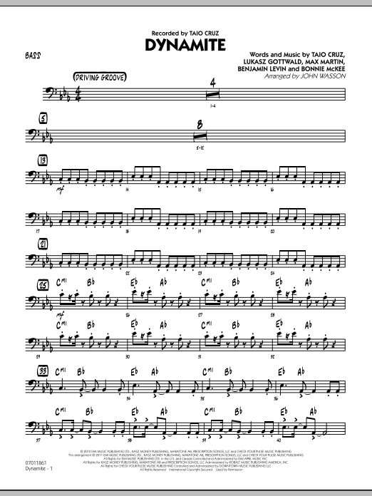 Learn to play John Wasson Dynamite - Bass sheet music for Jazz Ensemble in minutes. John Wasson Dynamite - Bass sheet music preview music notes and score for Jazz Ensemble including 2 page(s)