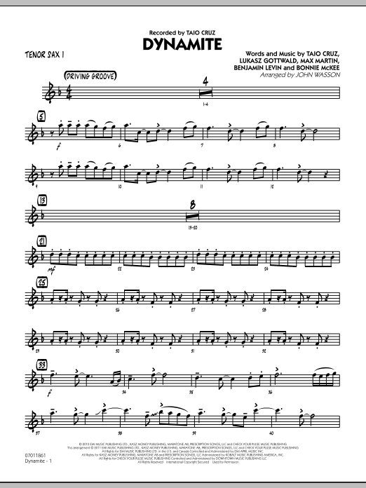 Learn to play John Wasson Dynamite - Tenor Sax 1 sheet music for Jazz Ensemble in minutes. John Wasson Dynamite - Tenor Sax 1 sheet music preview music notes and score for Jazz Ensemble including 2 page(s)