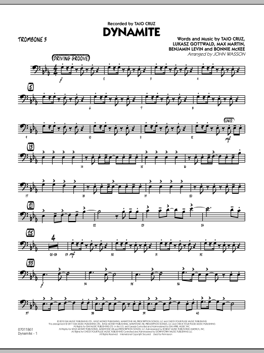 Learn to play John Wasson Dynamite - Trombone 3 sheet music for Jazz Ensemble in minutes. John Wasson Dynamite - Trombone 3 sheet music preview music notes and score for Jazz Ensemble including 2 page(s)