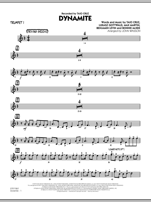 Learn to play John Wasson Dynamite - Trumpet 1 sheet music for Jazz Ensemble in minutes. John Wasson Dynamite - Trumpet 1 sheet music preview music notes and score for Jazz Ensemble including 2 page(s)