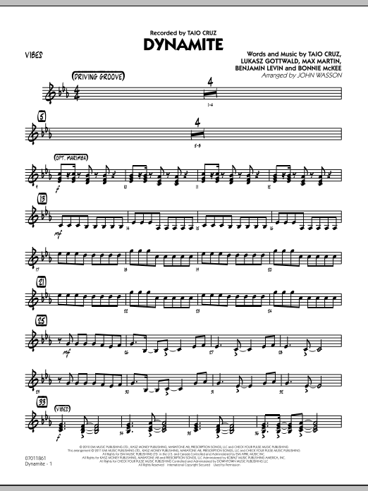 Learn to play John Wasson Dynamite - Vibes sheet music for Jazz Ensemble in minutes. John Wasson Dynamite - Vibes sheet music preview music notes and score for Jazz Ensemble including 2 page(s)