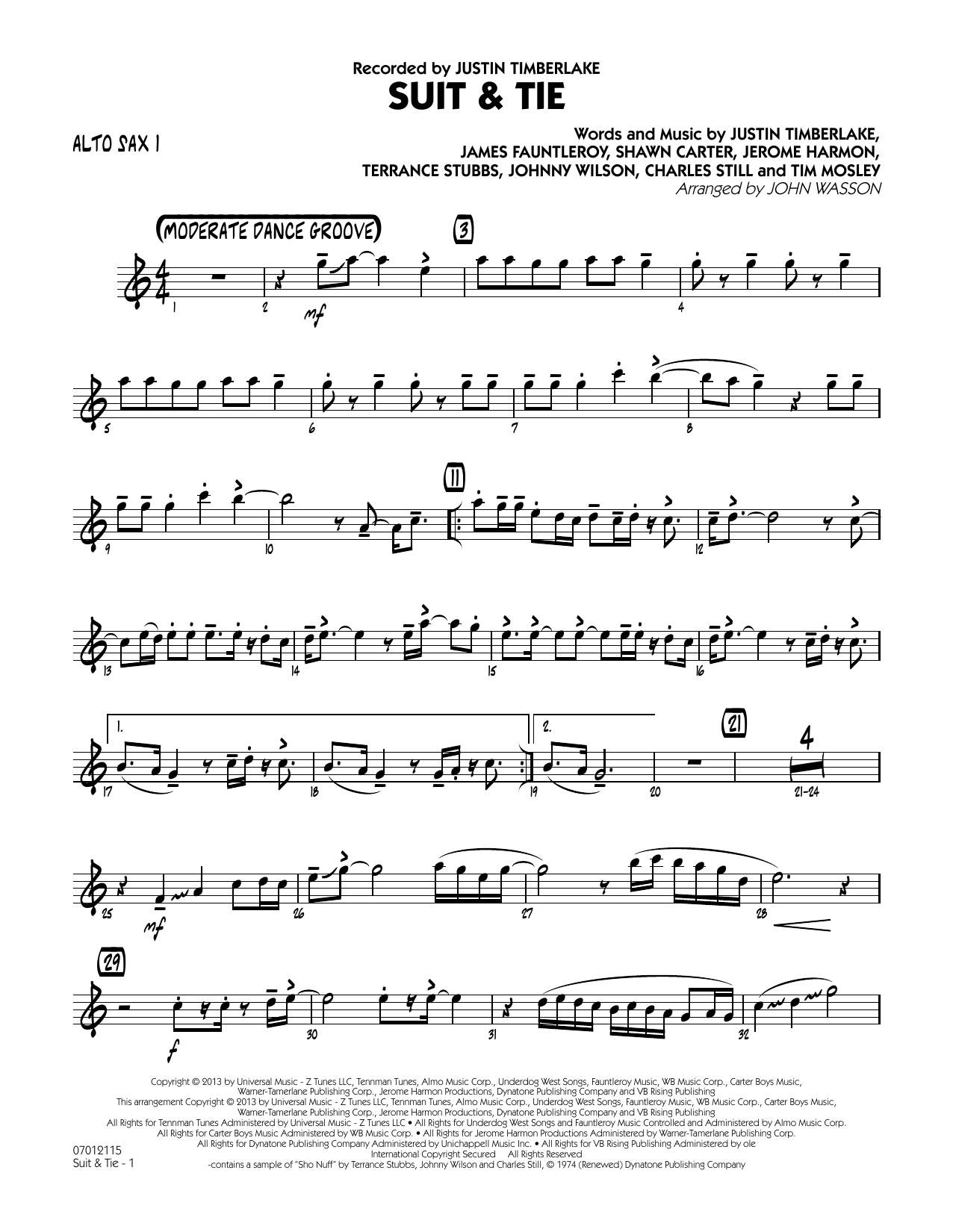 Learn to play John Wasson Suit & Tie - Alto Sax 1 sheet music for Jazz Ensemble in minutes. John Wasson Suit & Tie - Alto Sax 1 sheet music notes and chords