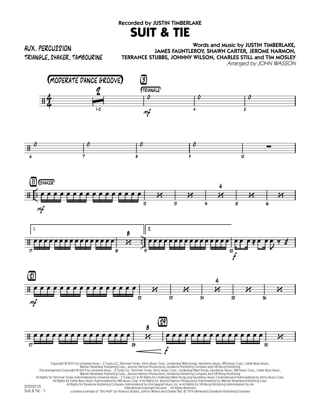 Learn to play John Wasson Suit & Tie - Aux Percussion sheet music for Jazz Ensemble in minutes. John Wasson Suit & Tie - Aux Percussion sheet music notes and chords