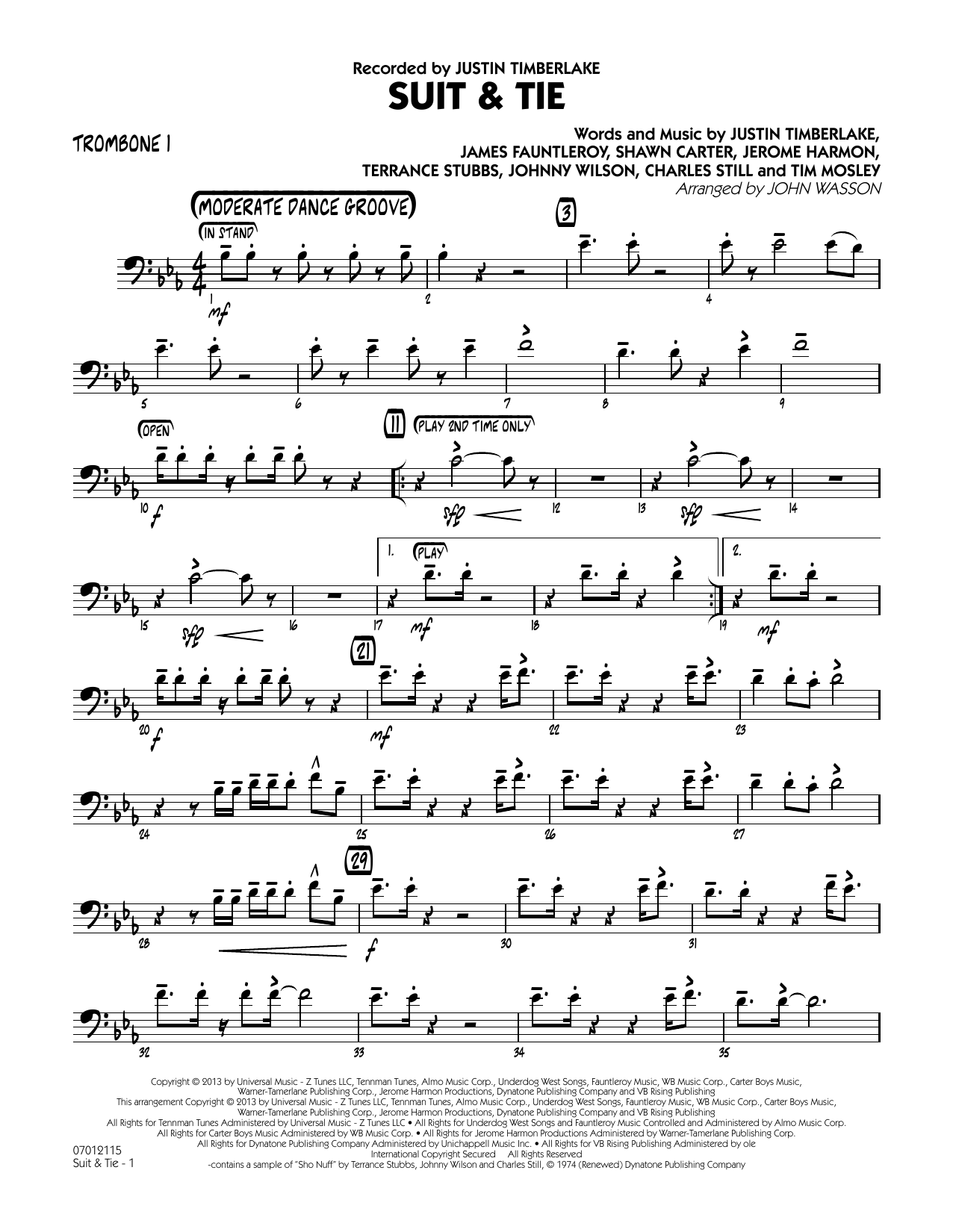 Learn to play John Wasson Suit & Tie - Trombone 1 sheet music for Jazz Ensemble in minutes. John Wasson Suit & Tie - Trombone 1 sheet music notes and chords