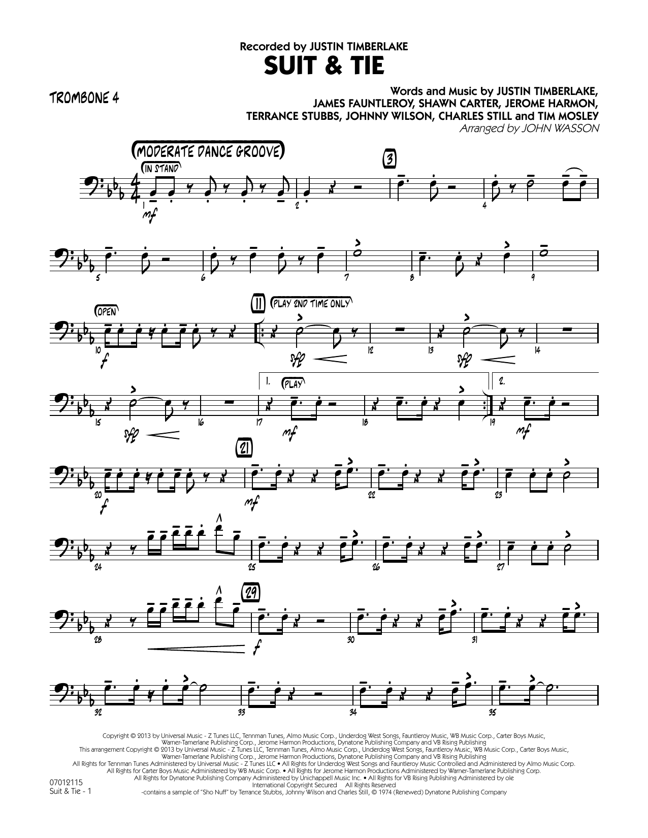 Learn to play John Wasson Suit & Tie - Trombone 4 sheet music for Jazz Ensemble in minutes. John Wasson Suit & Tie - Trombone 4 sheet music notes and chords