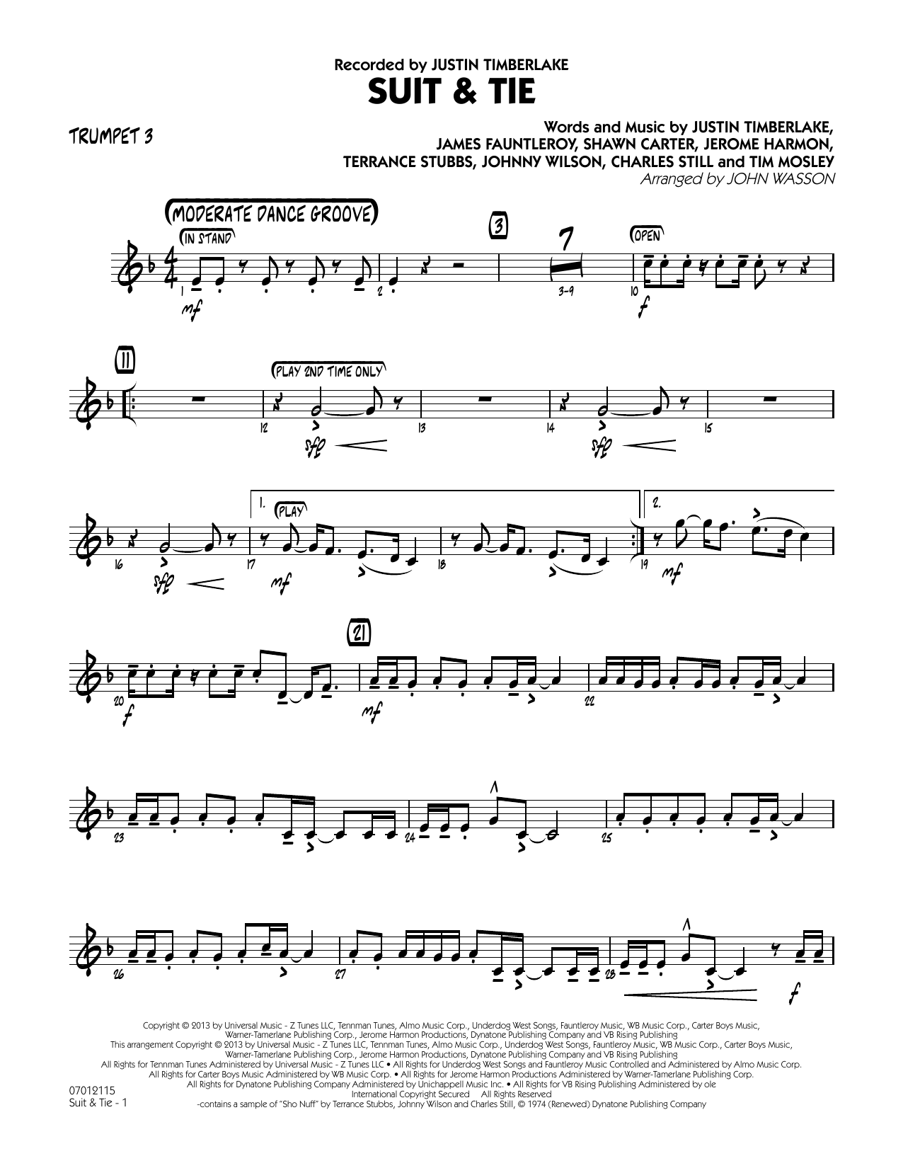 Learn to play John Wasson Suit & Tie - Trumpet 3 sheet music for Jazz Ensemble in minutes. John Wasson Suit & Tie - Trumpet 3 sheet music notes and chords