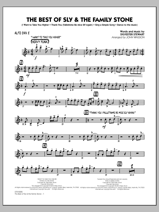Learn to play John Wasson The Best of Sly & The Family Stone - Alto Sax 2 sheet music for Jazz Ensemble in minutes. John Wasson The Best of Sly & The Family Stone - Alto Sax 2 sheet music notes and chords