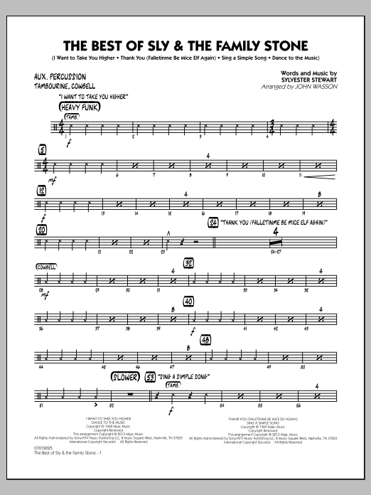 Learn to play John Wasson The Best of Sly & The Family Stone - Aux Percussion sheet music for Jazz Ensemble in minutes. John Wasson The Best of Sly & The Family Stone - Aux Percussion sheet music notes and chords
