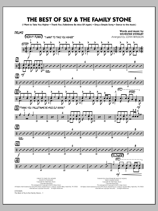 Learn to play John Wasson The Best of Sly & The Family Stone - Drums sheet music for Jazz Ensemble in minutes. John Wasson The Best of Sly & The Family Stone - Drums sheet music notes and chords