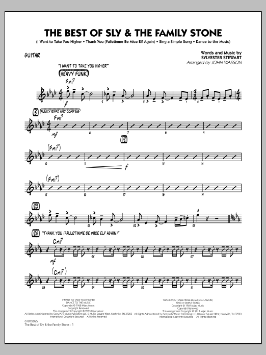 Learn to play John Wasson The Best of Sly & The Family Stone - Guitar sheet music for Jazz Ensemble in minutes. John Wasson The Best of Sly & The Family Stone - Guitar sheet music notes and chords