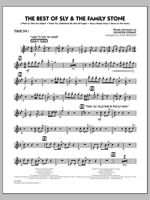 Learn to play John Wasson The Best of Sly & The Family Stone - Tenor Sax 1 sheet music for Jazz Ensemble in minutes. John Wasson The Best of Sly & The Family Stone - Tenor Sax 1 sheet music notes and chords